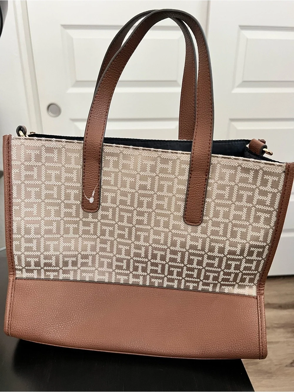 Tommy Hilfiger Brown and Beige Logo Canvas Tote